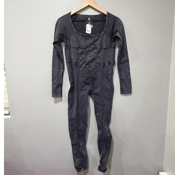 FP Movement by Free People Good Karma Corset Long Sleeve Jumpsuit Black NWT $118 - Picture 4 of 6